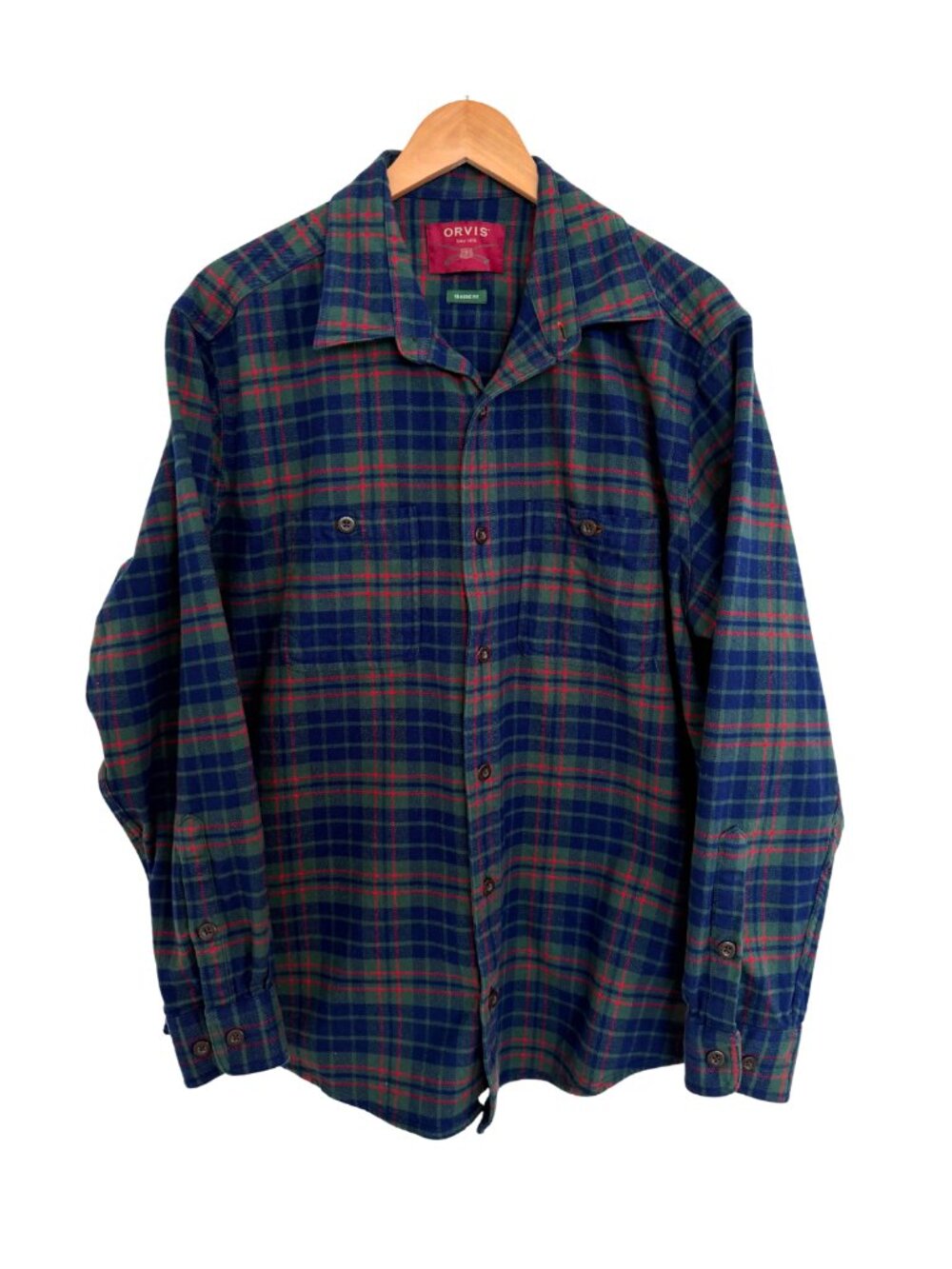 Orvis Shirt Men Large Plaid Perfect Flannel Blue Green Red Classic Fit Cotton